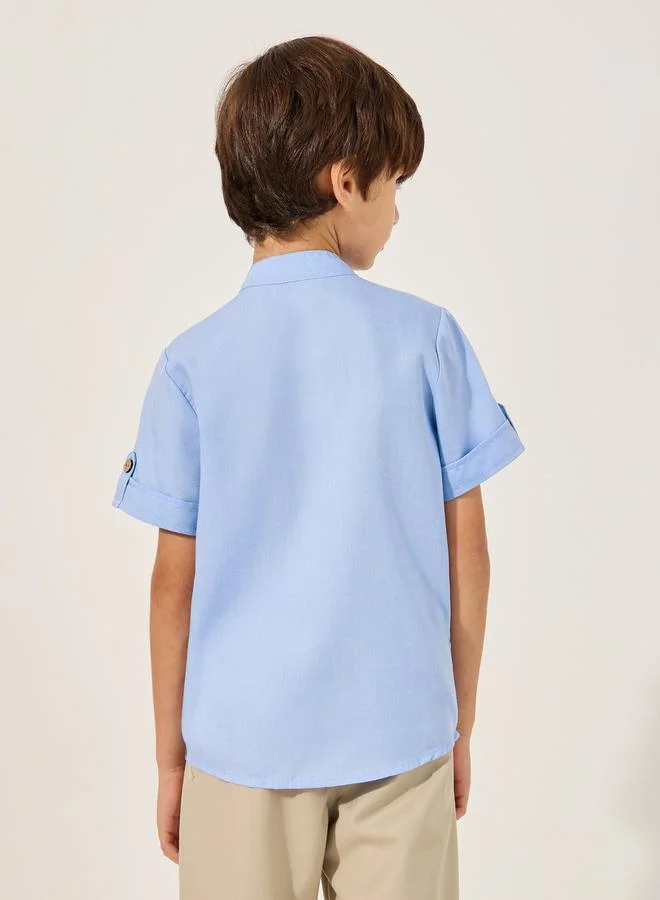 Styli Embroidered Detail Mandarin Collared Shirt