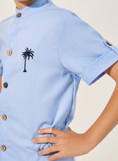 Styli Embroidered Detail Mandarin Collared Shirt  - Image 4