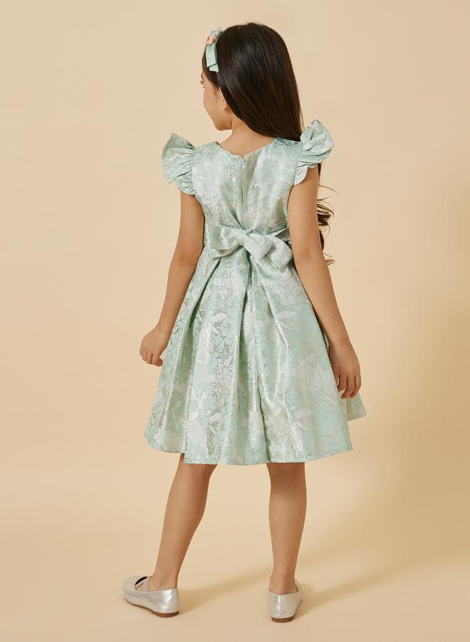 Styli Jacquard Frill Sleeve Bow Detail Dress  - Image 4