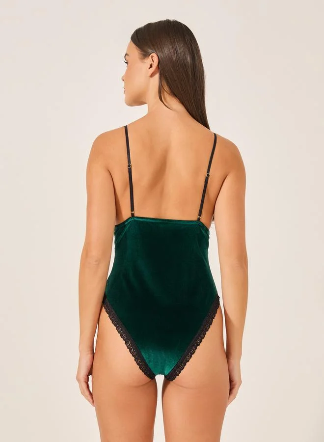 Styli Lace Insert Velvet Bodysuit
