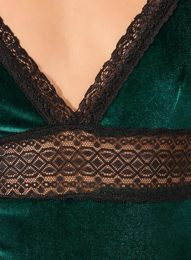 Styli Lace Insert Velvet Bodysuit