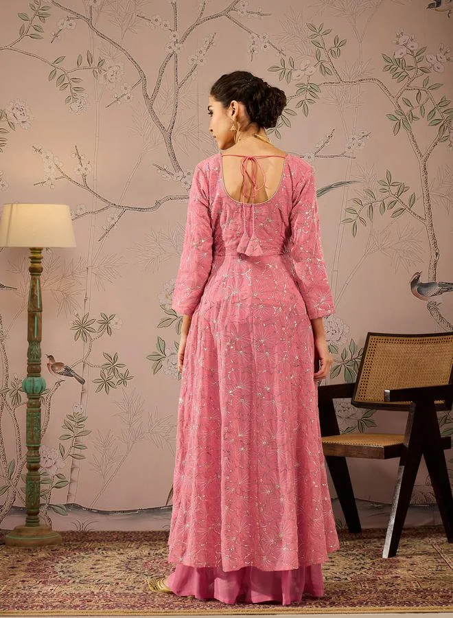 SASSAFRAS Embellished Sequins Sweetheart Neck Anarkali Kurta by Styli