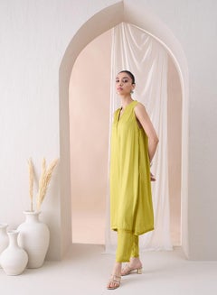 Femmella Sleeveless Mandarin Collar Long Kurta with Straight Pant by Styli  - Image 3