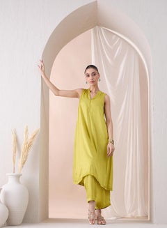 Femmella Sleeveless Mandarin Collar Long Kurta with Straight Pant by Styli  - Image 5