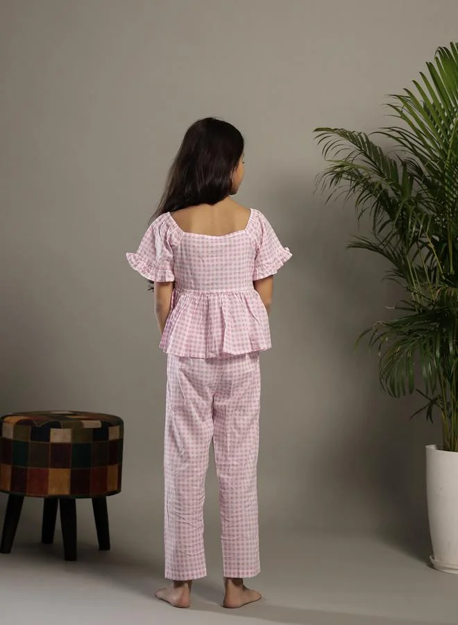 sanskrutihomes Checked Embroidered Top and Pants Set by Styli