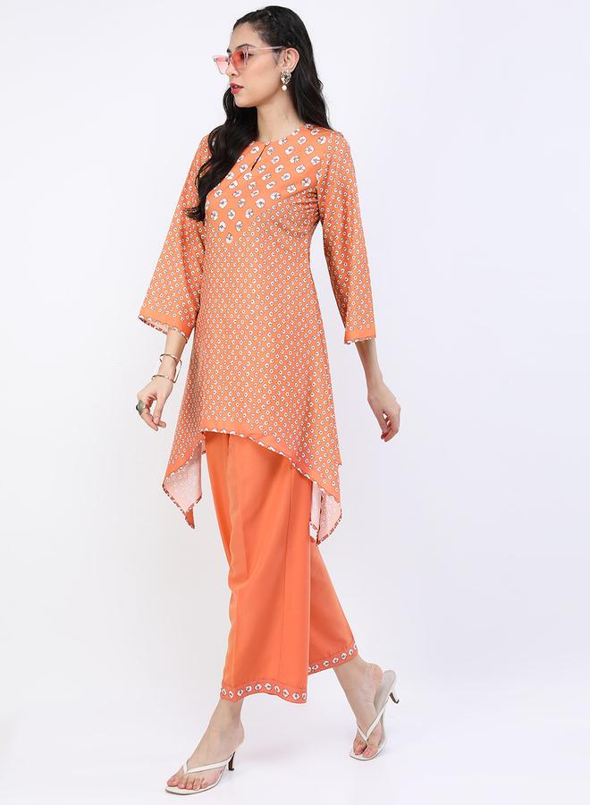 Vishudh Women Orange Printed Kurta and Trouser Set by Styli  - Image 2