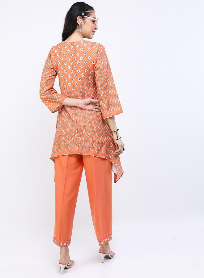Vishudh Women Orange Printed Kurta and Trouser Set by Styli  - Image 3