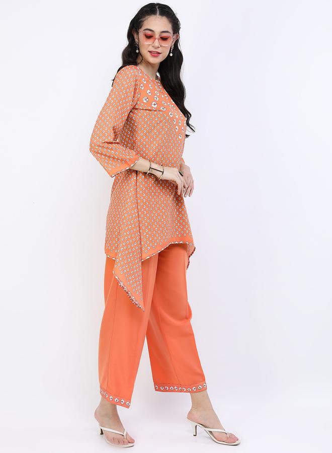 Vishudh Women Orange Printed Kurta and Trouser Set by Styli  - Image 5