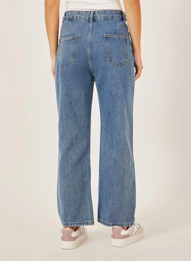 Styli Styli Mid Rise Wide Leg Faded Jeans