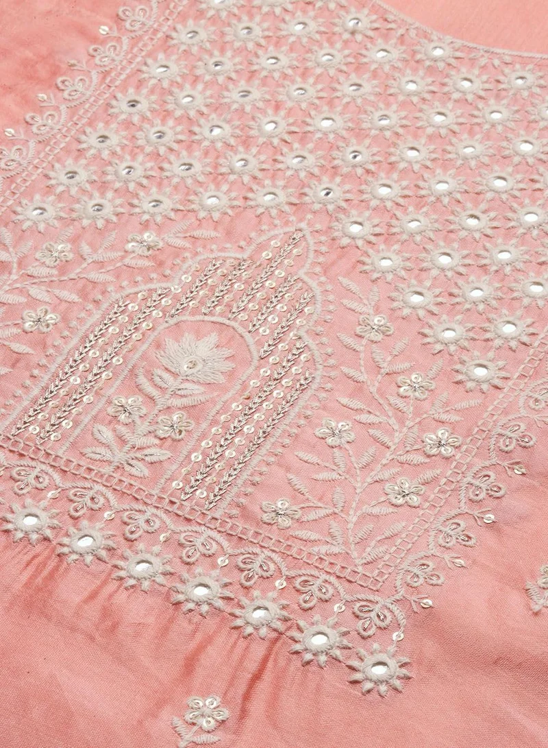 آي شين Women's Pink Modal Fabric Embellished Tunic Full Length Casual Straight Fit Kurta Set