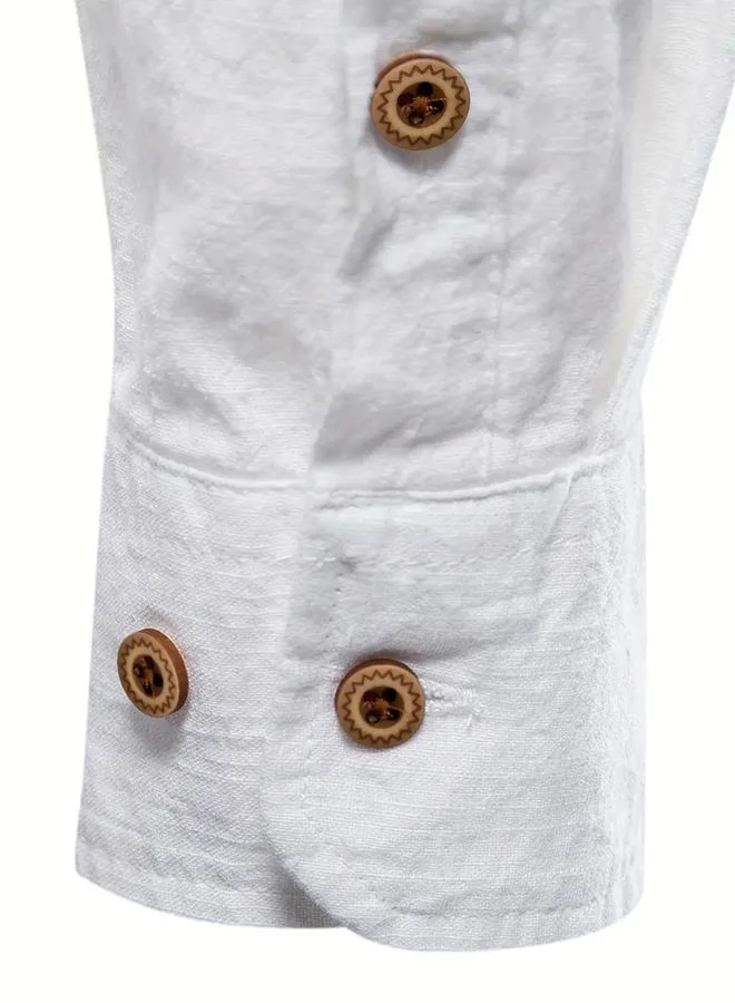 Styli Styli Embroidered Mandarin Collar Long Sleeve Shirt