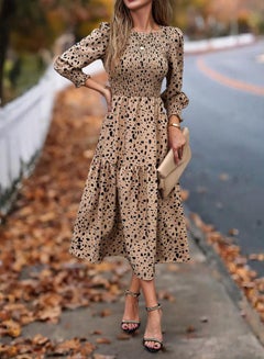 Styli Allover Print Smocking Detail Long Sleeve Midi Dress by Styli  - Image 5