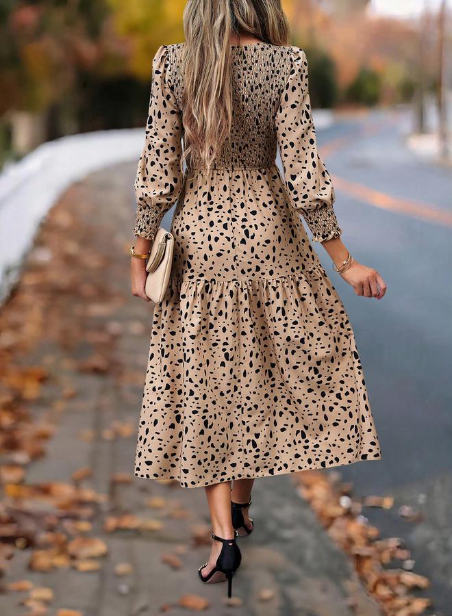 Styli - Allover Print Smocking Detail Long Sleeve Midi Dress by Styli - Image 1
