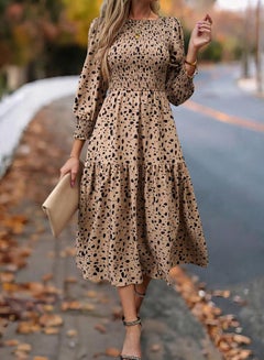 Styli Allover Print Smocking Detail Long Sleeve Midi Dress by Styli  - Image 4