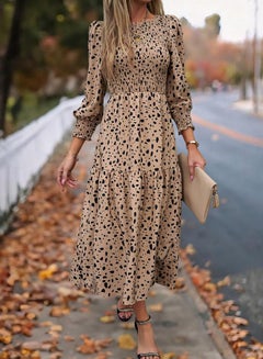 Styli Allover Print Smocking Detail Long Sleeve Midi Dress by Styli  - Image 3