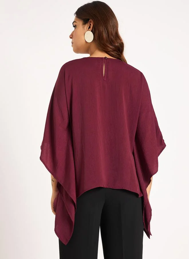 Femmella Femmella Asymmetric Hem Round Neck Satin Top