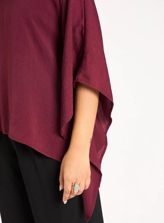 Femmella Femmella Asymmetric Hem Round Neck Satin Top