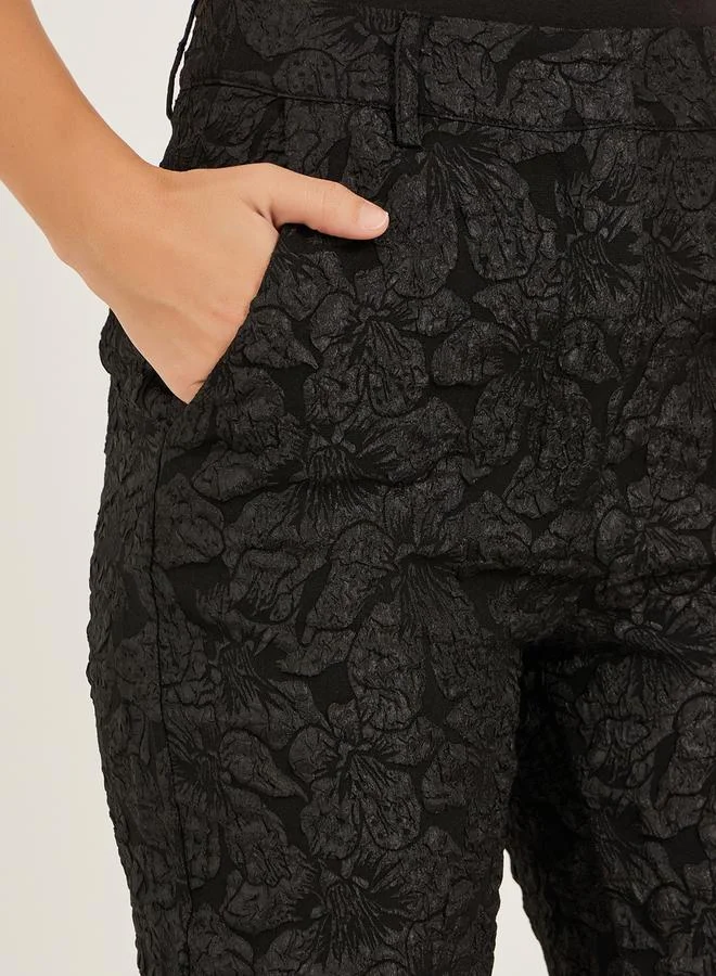 Styli Mid Rise Jacquard Tapered Leg Tailored Pants
