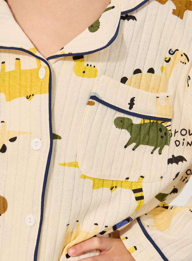 ستايلي طقم بيجامة مطبوع بالديناصورات مع بنطلون مضلع - Image 3