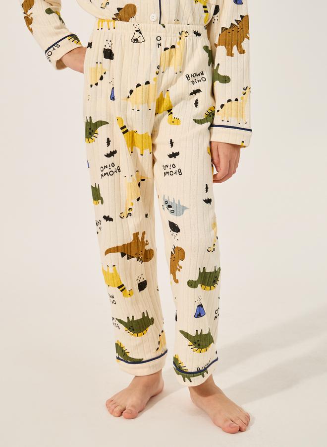 ستايلي طقم بيجامة مطبوع بالديناصورات مع بنطلون مضلع - Image 5
