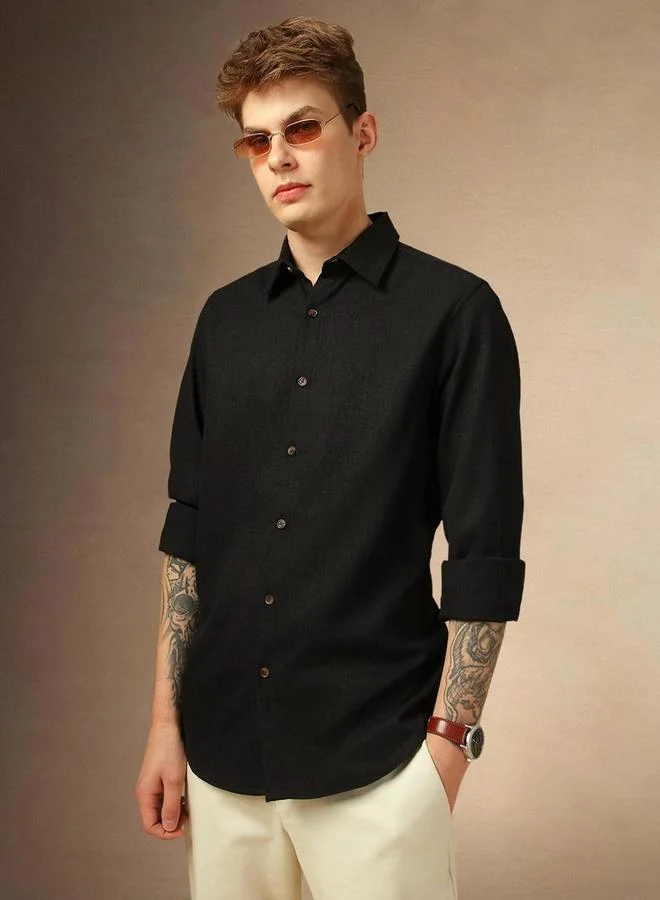Dennis Lingo Dennis Lingo Button-Down Collar Plain Casual Shirt