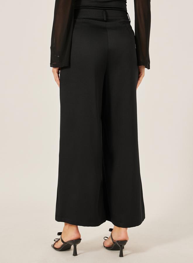 Styli Pleated Black Wide Leg Pants for Women  - Image 4
