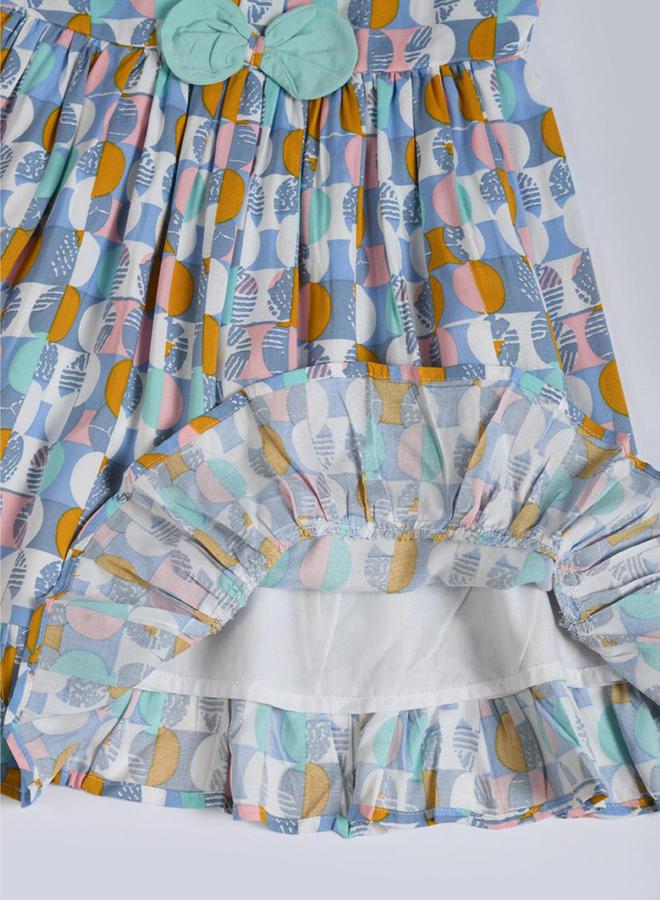 BELLA MODA All-Over Print Round Neck Bow Details Dress by Styli  - Image 5