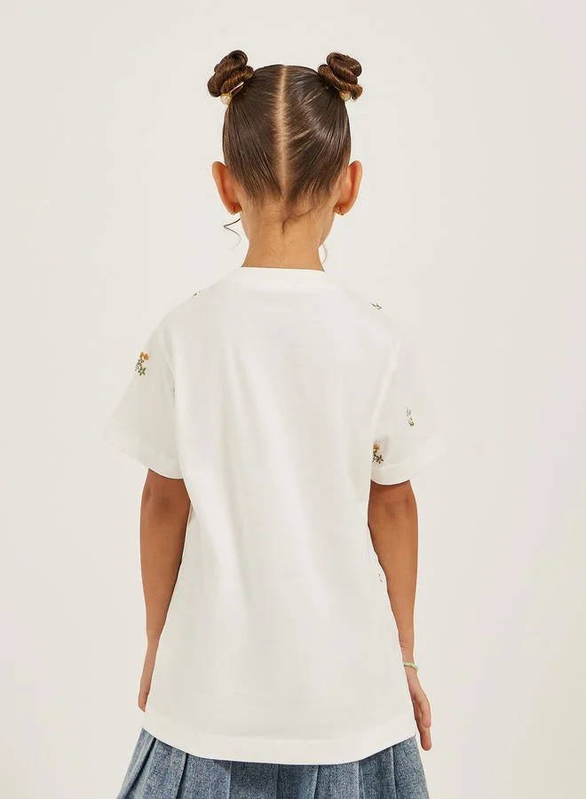 Styli Embroidered Round Neck Lingline T-Shirt