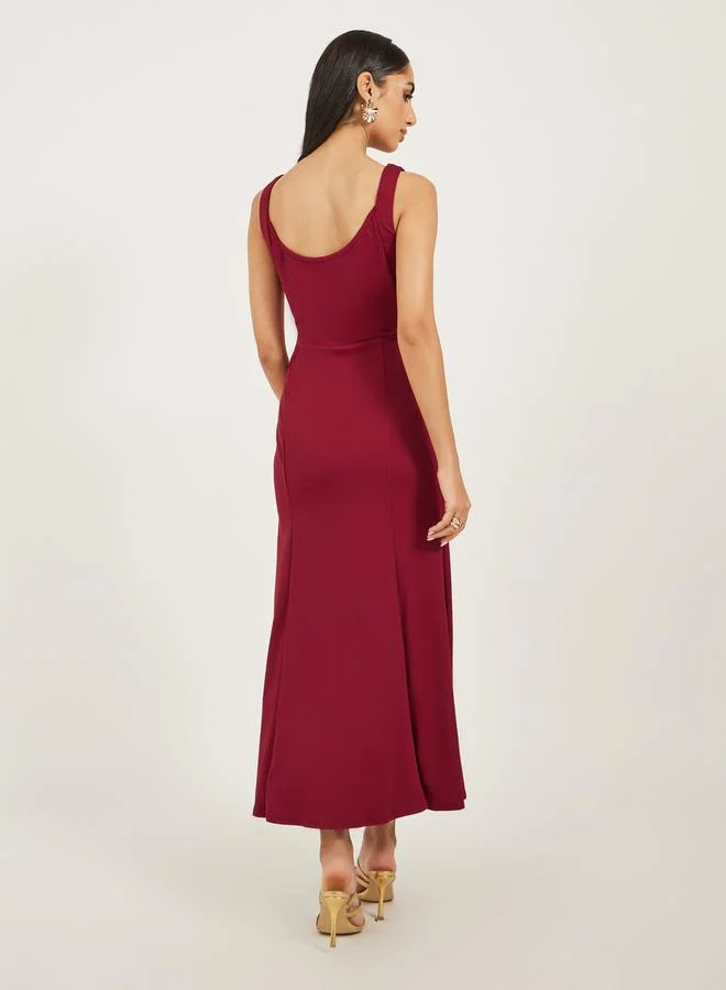 Take Two Solid Ruffled Asymmetric Hem A-Line Midi Dress by Styli