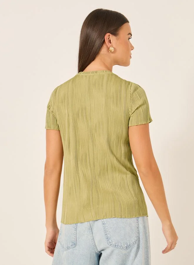 Styli Textured Striped Round Neck T-Shirt