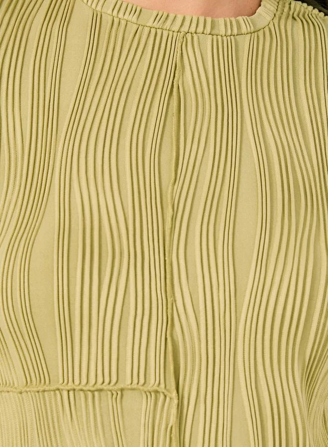 Styli Textured Striped Round Neck T-Shirt