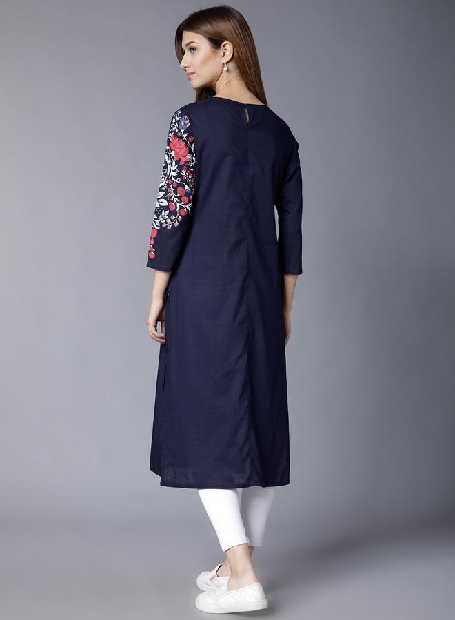 Vishudh Women Navy Printed Straight Kurta by Styli  - Image 3