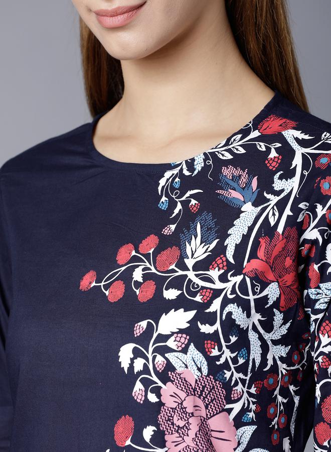 Vishudh Women Navy Printed Straight Kurta by Styli  - Image 5