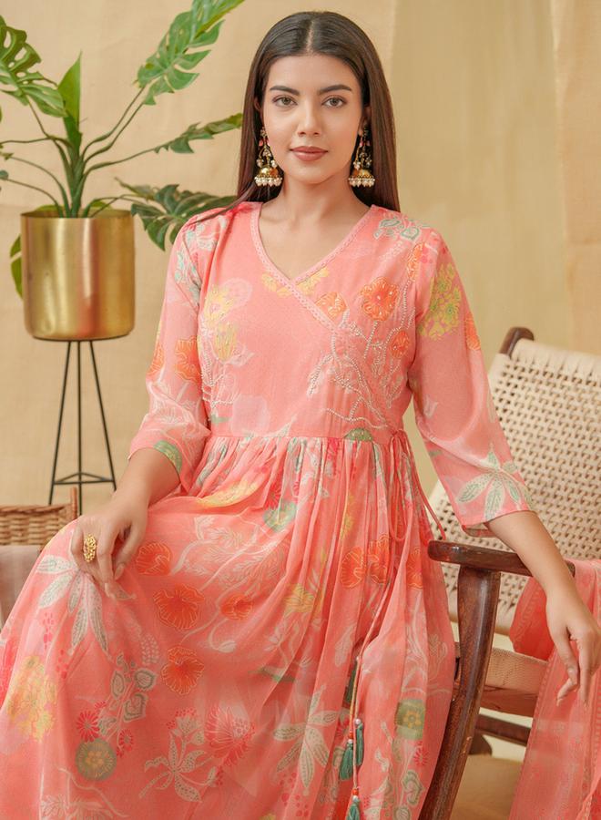 DW Floral Printed A-Line Kurta with Palazzos and Dupatta Set by Styli  - Image 4