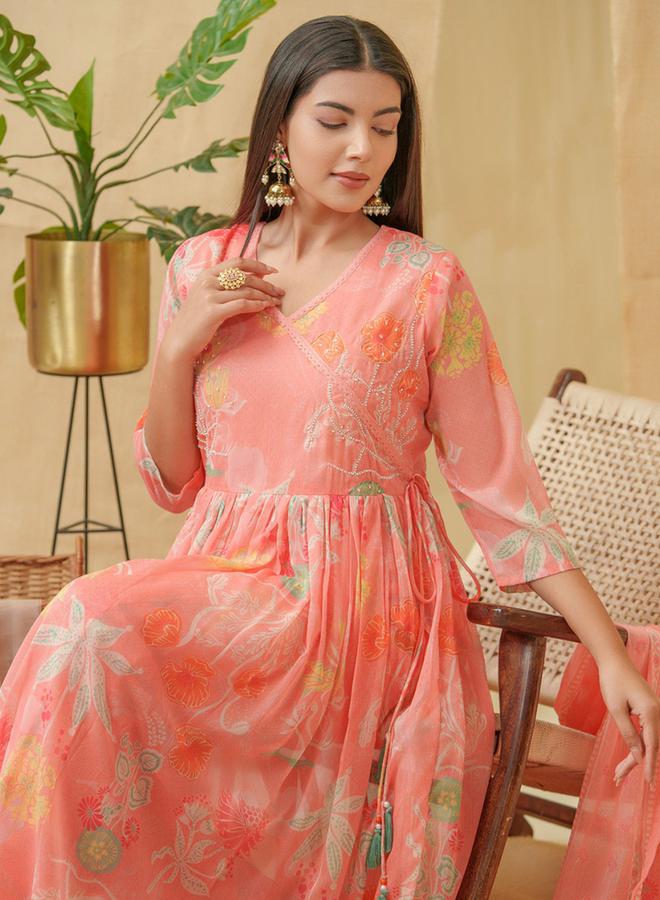 DW Floral Printed A-Line Kurta with Palazzos and Dupatta Set by Styli  - Image 5
