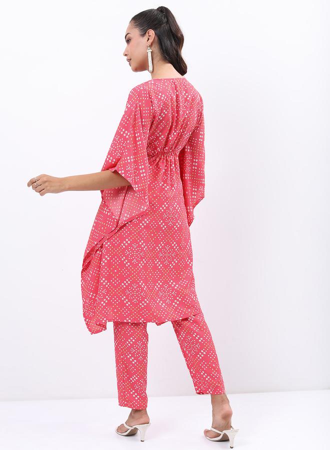 Vishudh Women Pink Printed Kaftan Kurta with Trousers by Styli  - Image 3