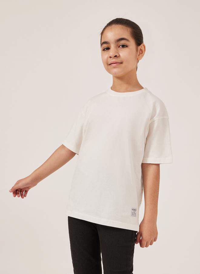 Styli Solid Oversized T-Shirt with Badge Detail - Image 1