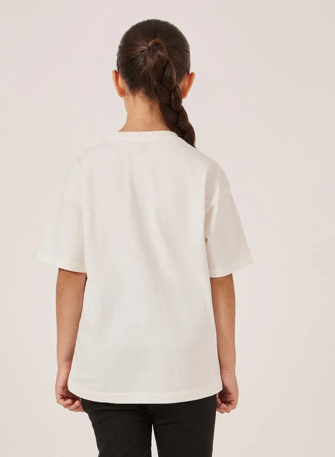 Styli Solid Oversized T-Shirt with Badge Detail