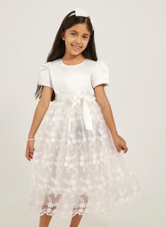 Styli Embroidered Bow Detail Puff Sleeves Dress  - Image 2