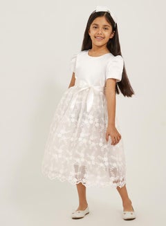 Styli Embroidered Bow Detail Puff Sleeves Dress  - Image 1