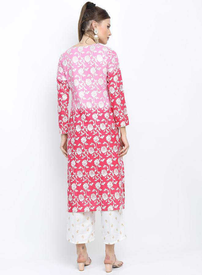 Vishudh Women Pink and White Floral Printed Kurta Set with Dupatta by Styli  - Image 3