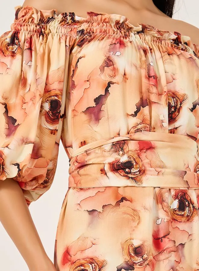 Styli Floral Bardot Midi Dress