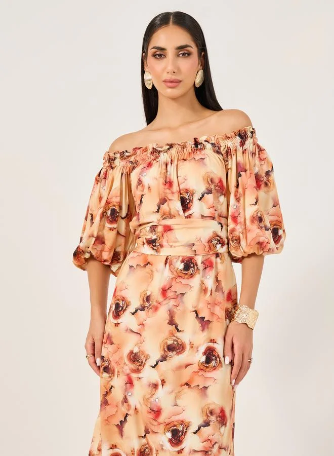 Styli Floral Bardot Midi Dress
