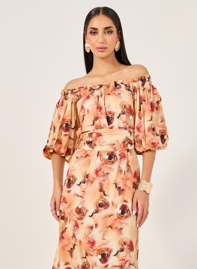 Styli Floral Bardot Midi Dress  - Image 3