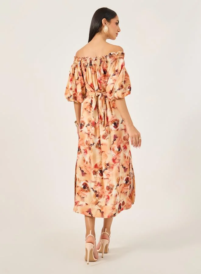 Styli Floral Bardot Midi Dress
