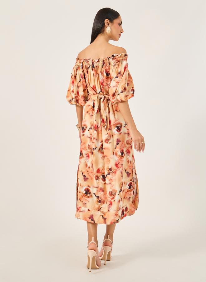 Styli Floral Bardot Midi Dress  - Image 5