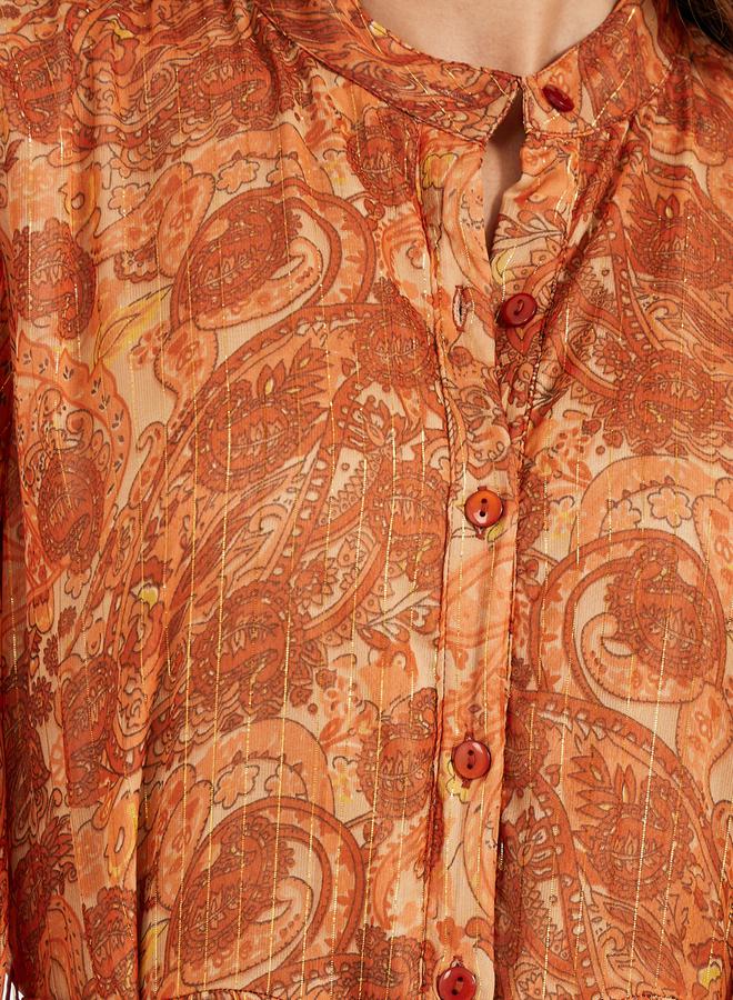 Styli Paisley Printed Tiered Shirt Maxi Dress  - Image 4