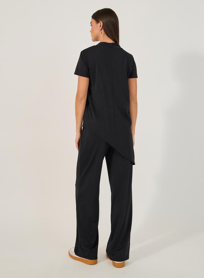 Styli Solid Knitted Asymmetrical Top and Straight Leg Pants Set - Image 4