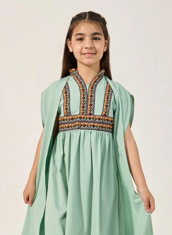 Styli Embroidered Cape Sleeve V-Neck Kaftan