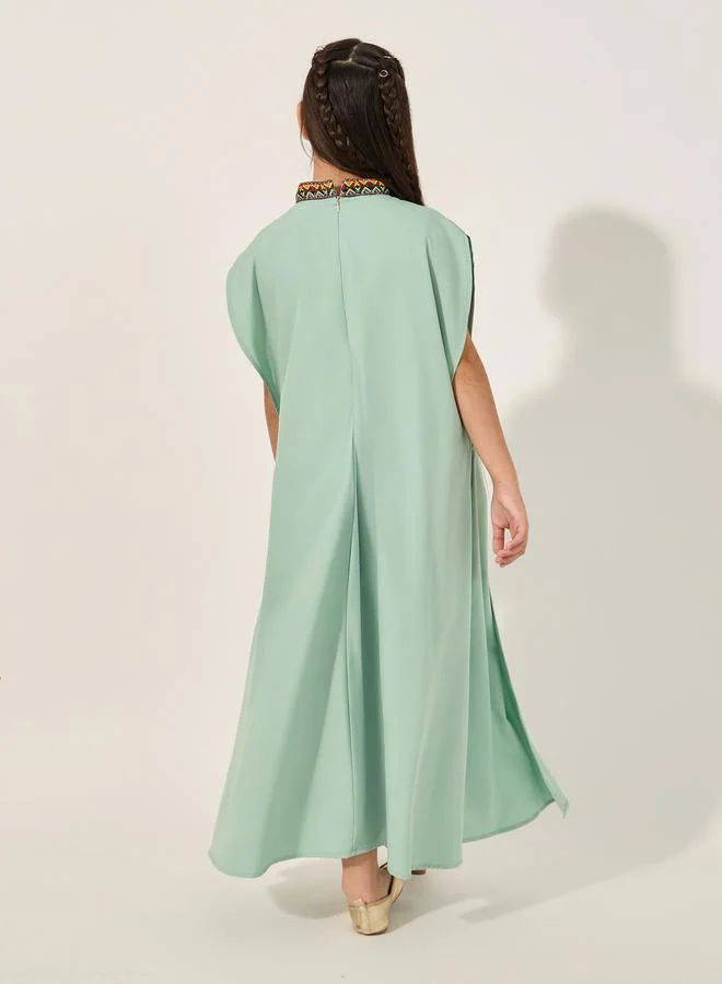 Styli Embroidered Cape Sleeve V-Neck Kaftan